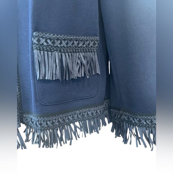 St. John Navy Blue Wool Blend Fringe 3/4 Sleeve Blazer Jacket- EUC- Size‎ 10 - Picture 4 of 11